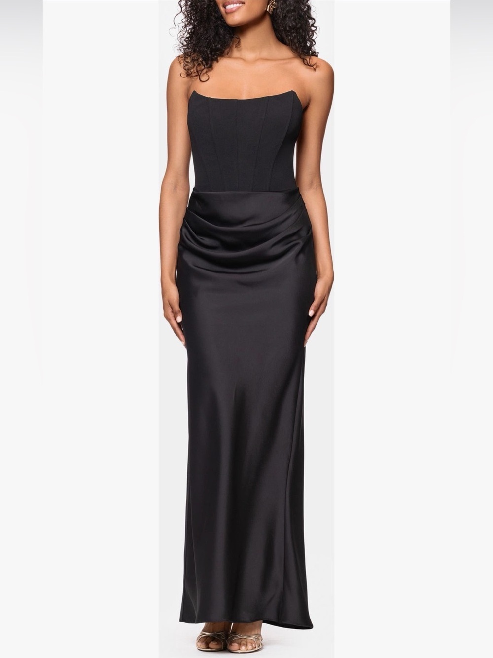 Betsy and Adam Strapless Mixed Media Gown B430